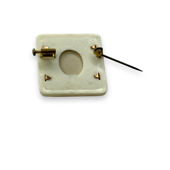 Antique Ceramic Picture Frame Painted Flowers Trombone Clasp Brooch - Picture 3 of 7